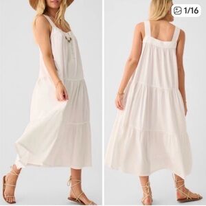 Faherty Cream Sleeveless Midi Marina Seersucker Dress